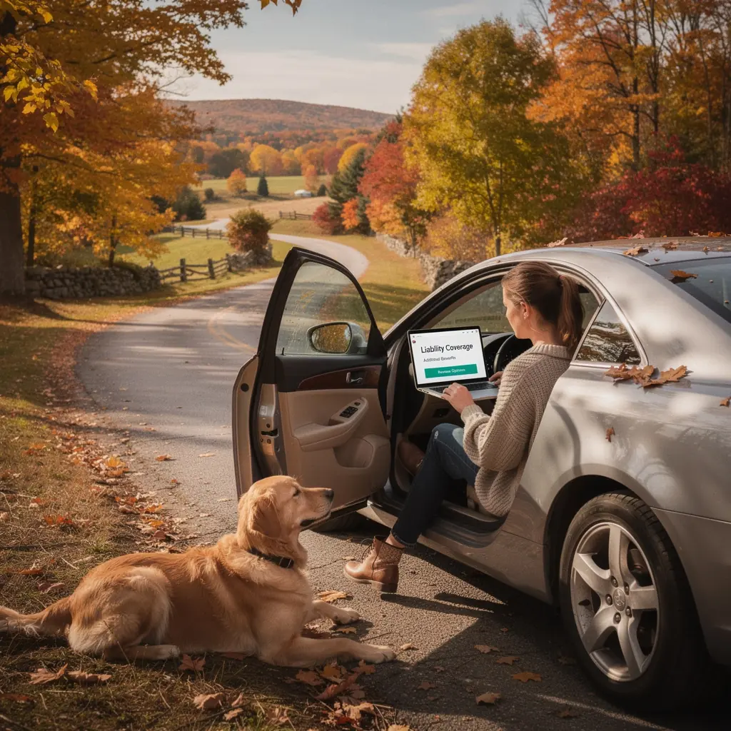Kierowca sprawdzający polisę ubezpieczeniową w biurze.